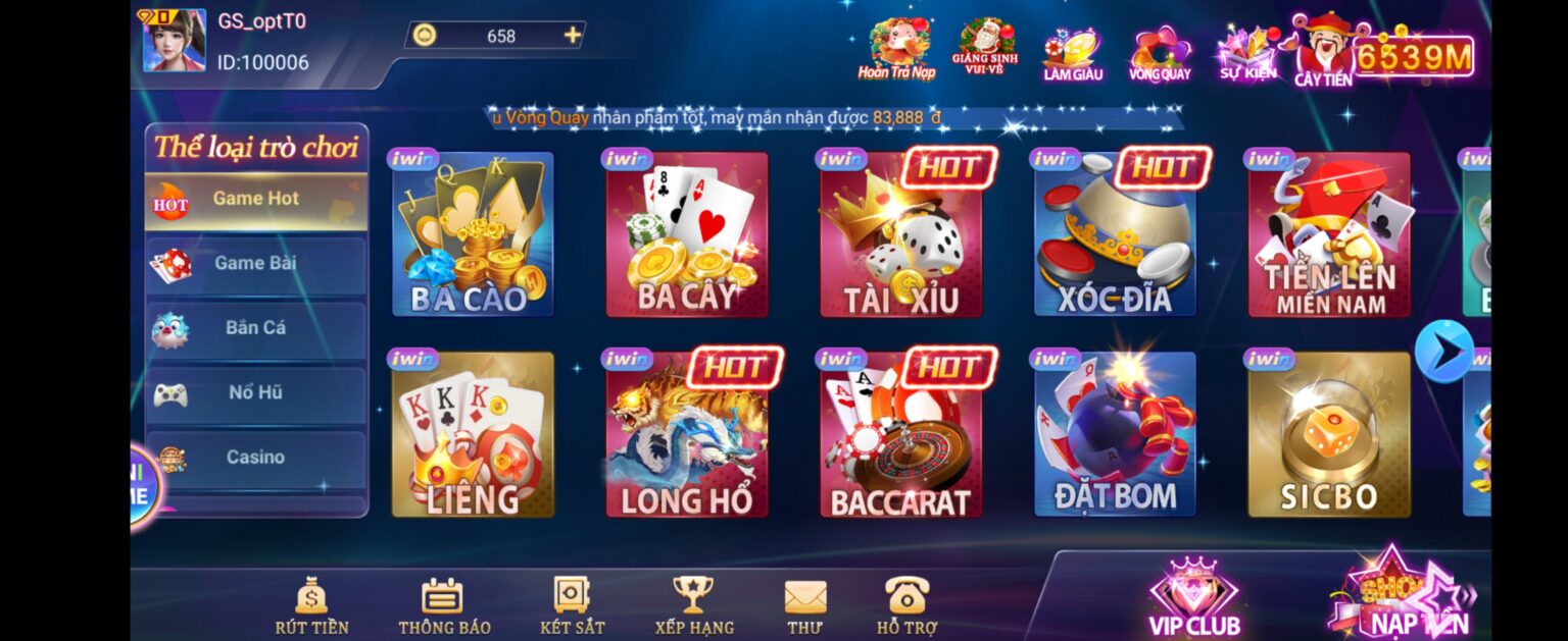 giao diện cổng game iwin